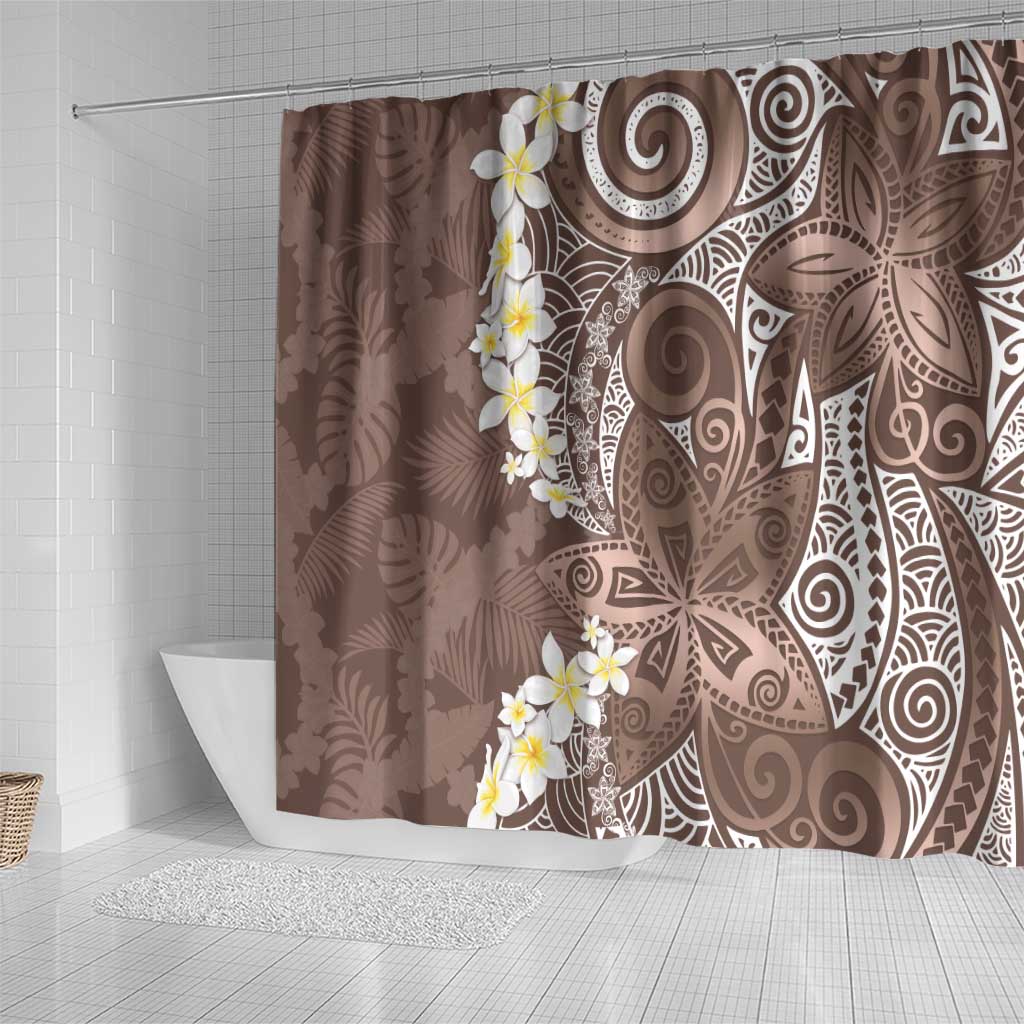 Mocha Mousse Polynesian Tribal Frangipani Tropical Vibe Shower Curtain