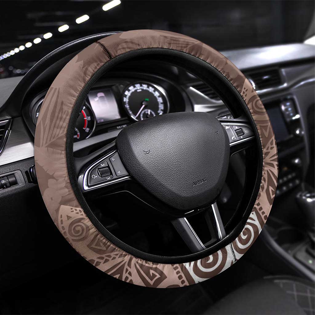 Mocha Mousse Polynesian Tribal Frangipani Tropical Vibe Steering Wheel Cover LT14 Universal Fit Mocha Mousse - Polynesian Pride