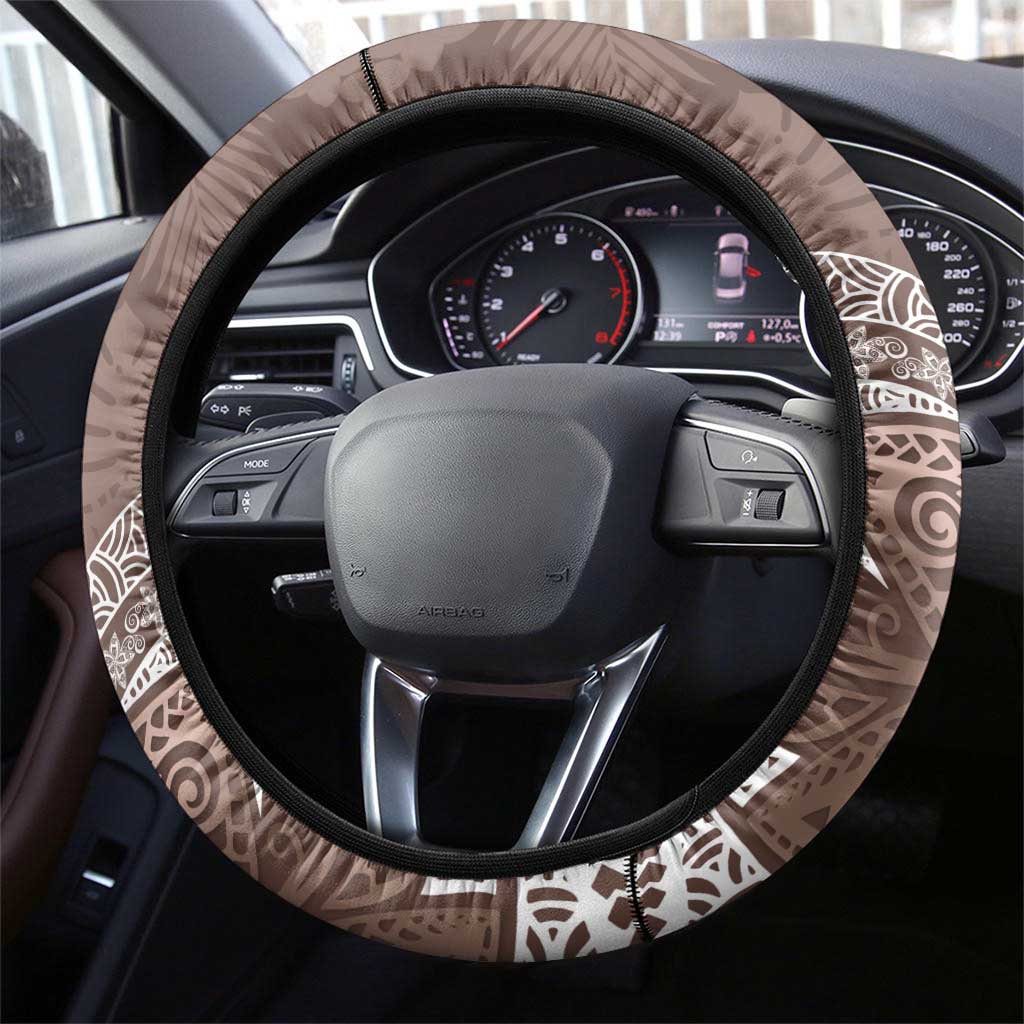 Mocha Mousse Polynesian Tribal Frangipani Tropical Vibe Steering Wheel Cover LT14 - Polynesian Pride