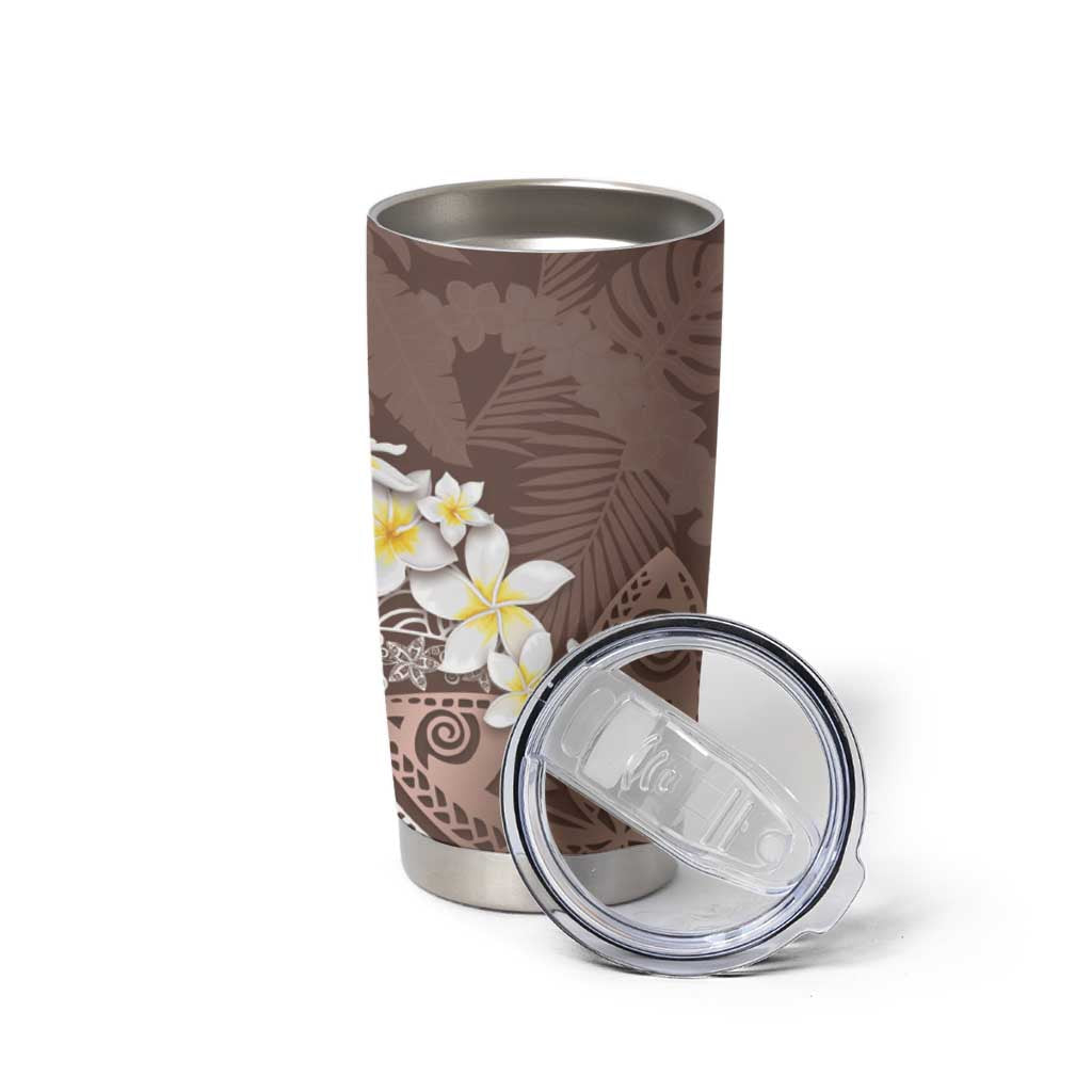 Mocha Mousse Polynesian Tribal Frangipani Tropical Vibe Tumbler Cup LT14 - Polynesian Pride