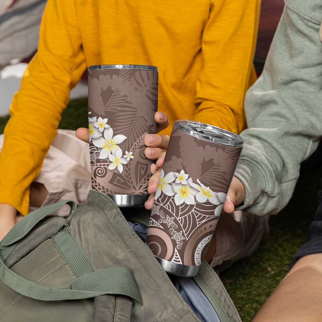 Mocha Mousse Polynesian Tribal Frangipani Tropical Vibe Tumbler Cup LT14 - Polynesian Pride