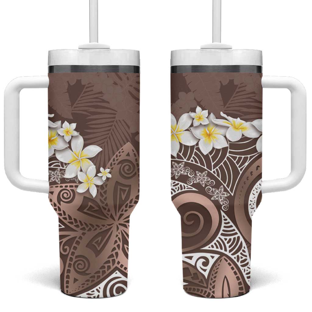 Mocha Mousse Polynesian Tribal Frangipani Tropical Vibe Tumbler With Handle LT14 One Size: 40 oz Mocha Mousse - Polynesian Pride
