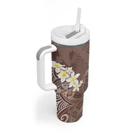 Mocha Mousse Polynesian Tribal Frangipani Tropical Vibe Tumbler With Handle LT14 - Polynesian Pride