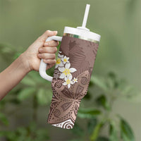 Mocha Mousse Polynesian Tribal Frangipani Tropical Vibe Tumbler With Handle LT14 - Polynesian Pride