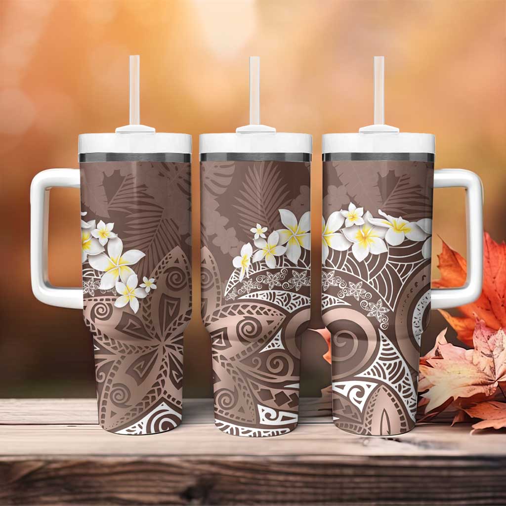 Mocha Mousse Polynesian Tribal Frangipani Tropical Vibe Tumbler With Handle LT14 - Polynesian Pride