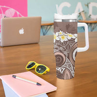 Mocha Mousse Polynesian Tribal Frangipani Tropical Vibe Tumbler With Handle LT14 - Polynesian Pride