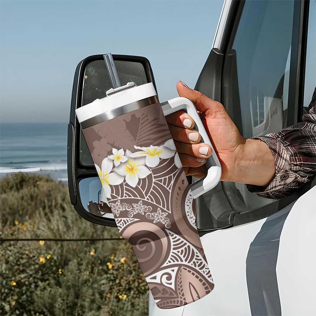 Mocha Mousse Polynesian Tribal Frangipani Tropical Vibe Tumbler With Handle LT14 - Polynesian Pride