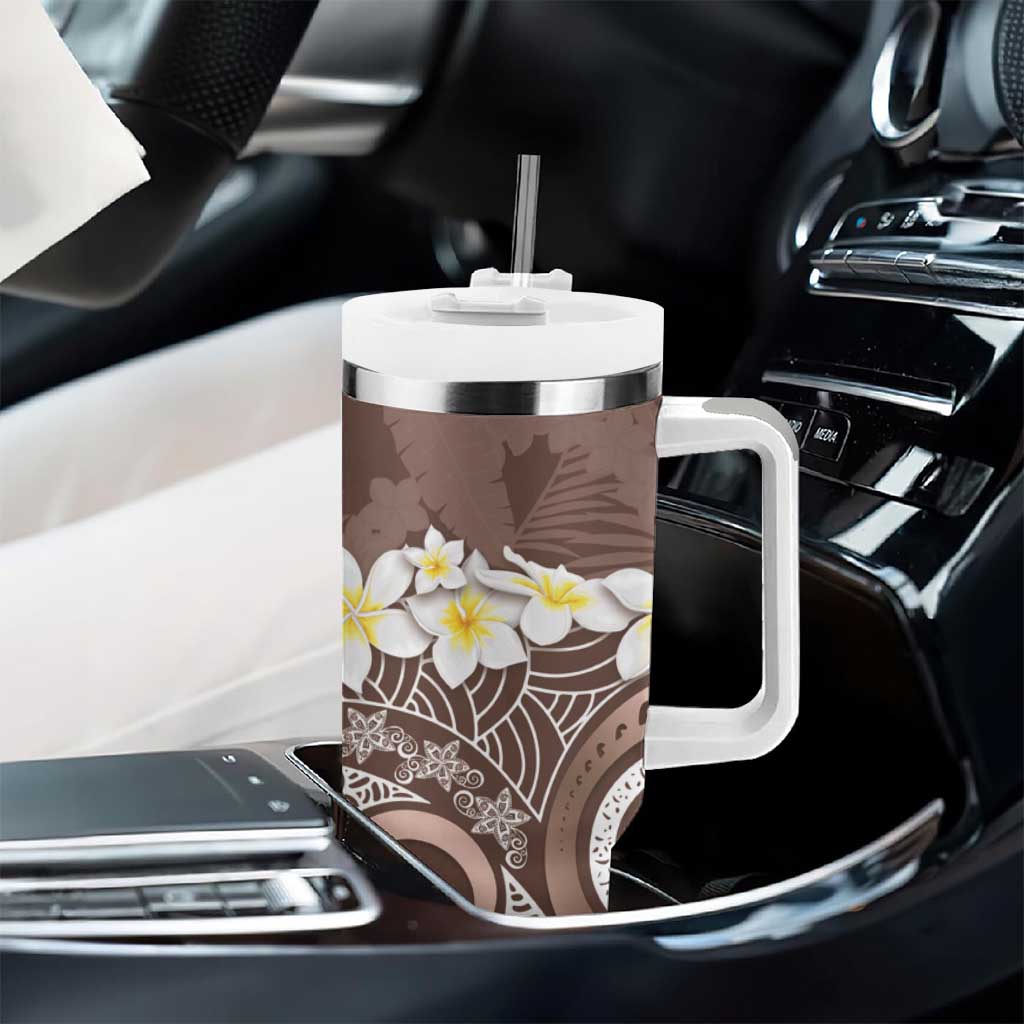 Mocha Mousse Polynesian Tribal Frangipani Tropical Vibe Tumbler With Handle LT14 - Polynesian Pride