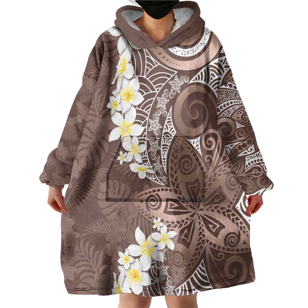Mocha Mousse Polynesian Tribal Frangipani Tropical Vibe Wearable Blanket Hoodie LT14 - Polynesian Pride