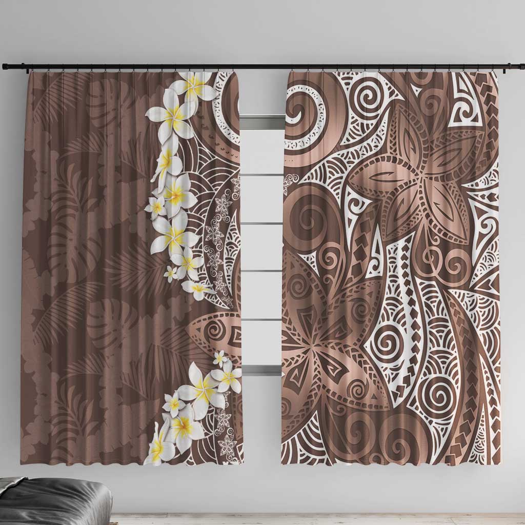 Mocha Mousse Polynesian Tribal Frangipani Tropical Vibe Window Curtain LT14 With Hooks Mocha Mousse - Polynesian Pride