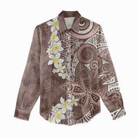 Mocha Mousse Polynesian Tribal Frangipani Tropical Vibe Women Casual Shirt