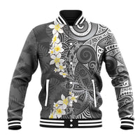 Gray Polynesian Tribal Frangipani Tropical Vibe Baseball Jacket