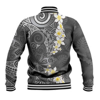 Gray Polynesian Tribal Frangipani Tropical Vibe Baseball Jacket