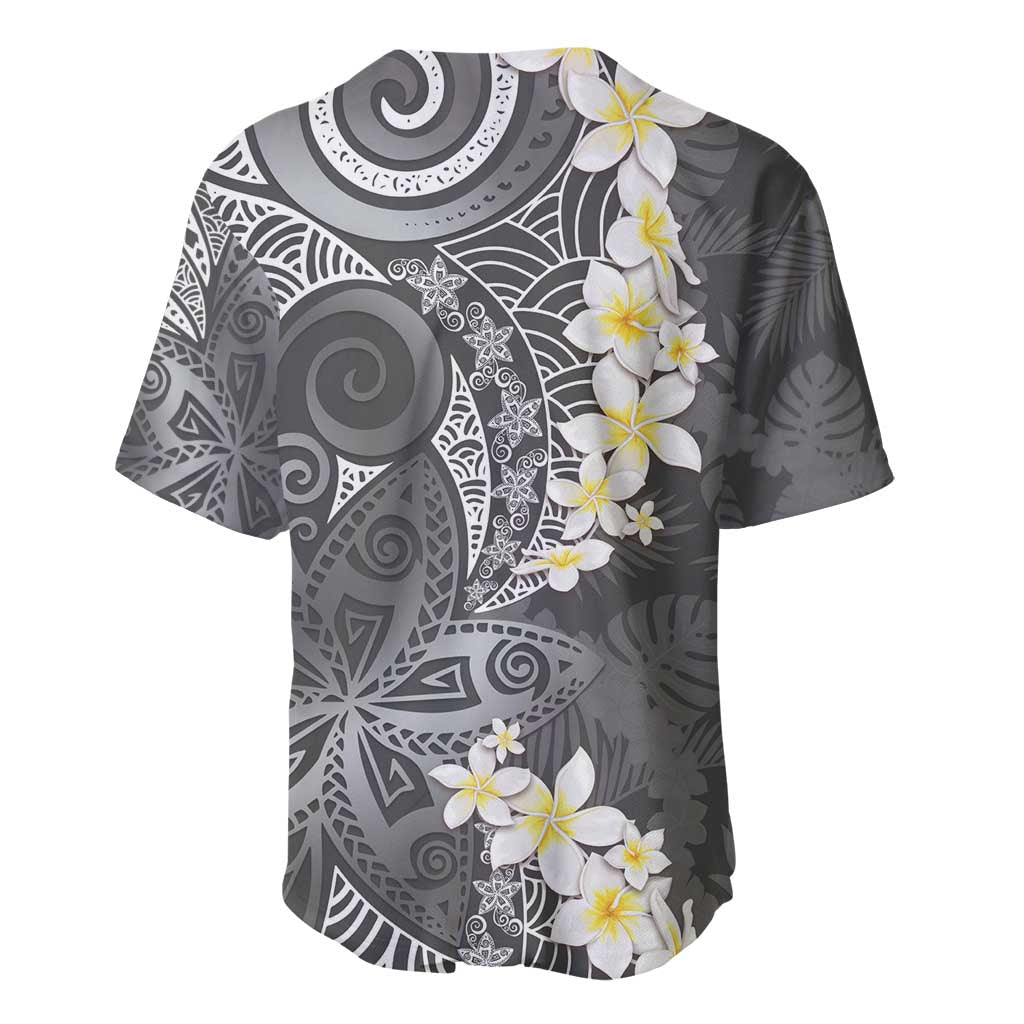 Gray Polynesian Tribal Frangipani Tropical Vibe Baseball Jersey