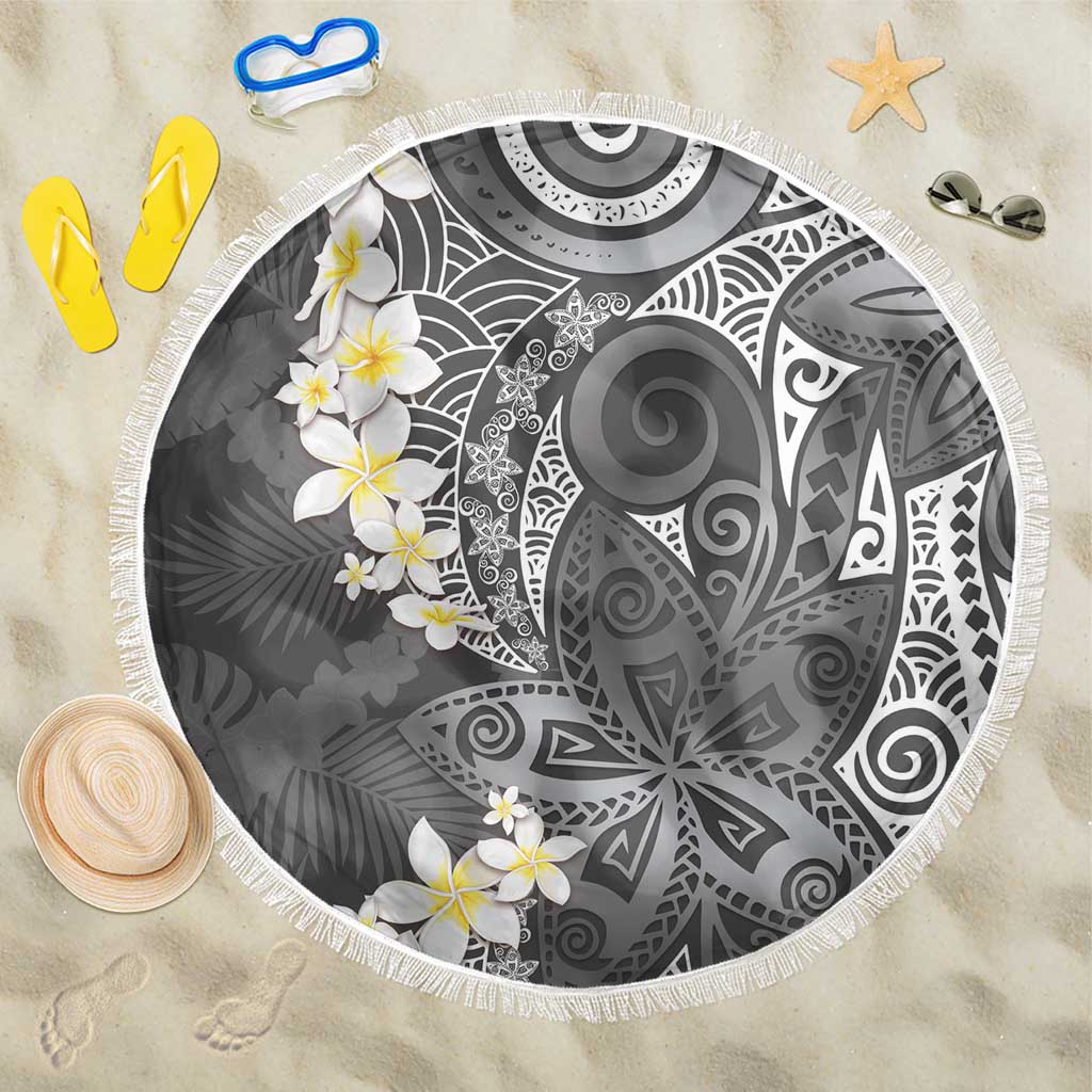 Gray Polynesian Tribal Frangipani Tropical Vibe Beach Blanket LT14 One Size 150cm Gray - Polynesian Pride