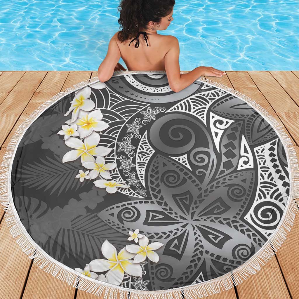 Gray Polynesian Tribal Frangipani Tropical Vibe Beach Blanket LT14 - Polynesian Pride