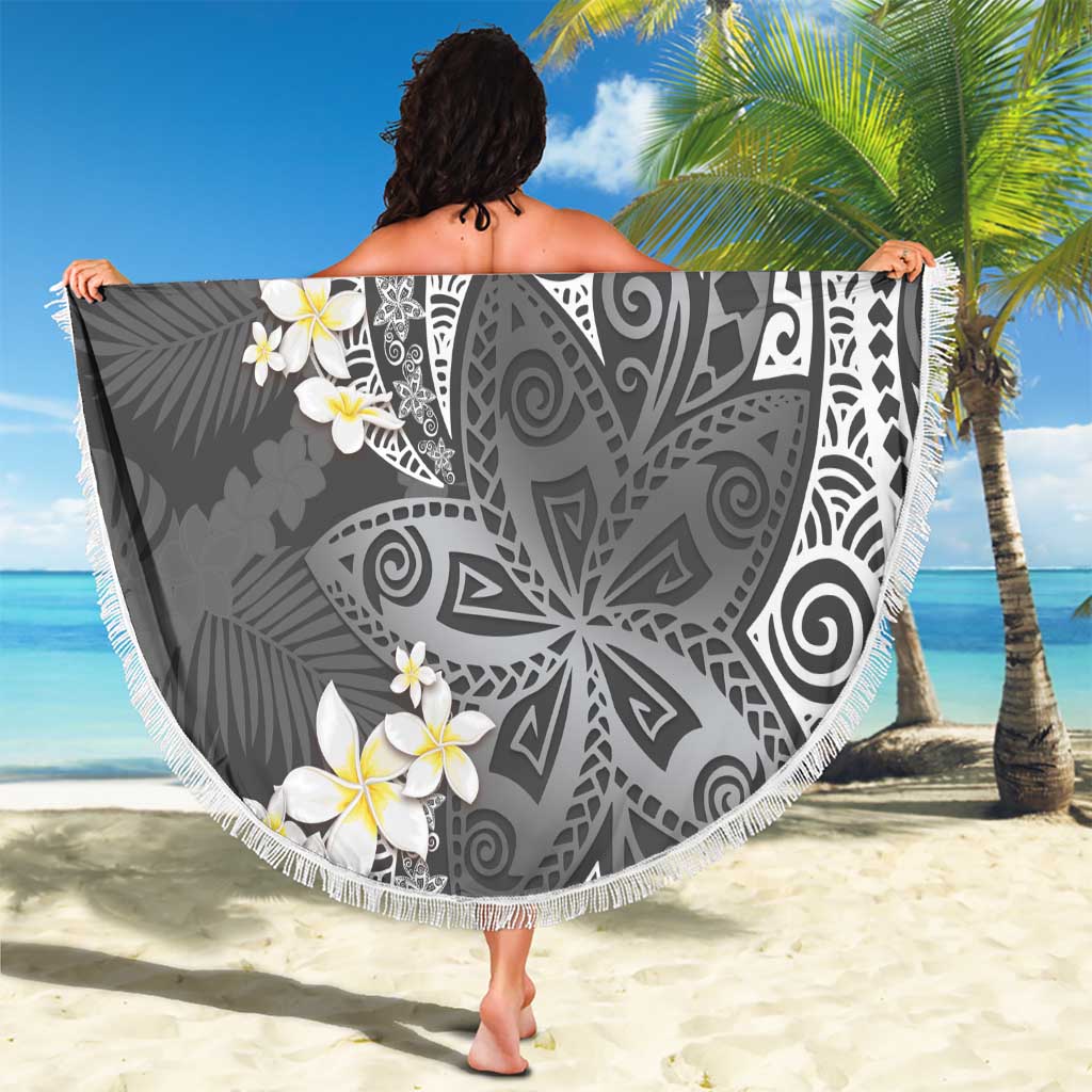 Gray Polynesian Tribal Frangipani Tropical Vibe Beach Blanket LT14 - Polynesian Pride