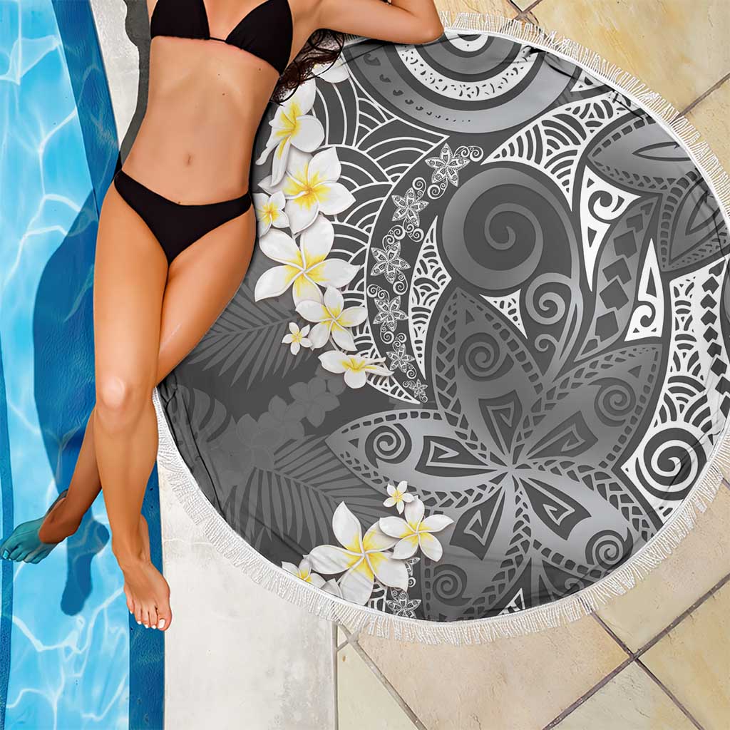 Gray Polynesian Tribal Frangipani Tropical Vibe Beach Blanket LT14 - Polynesian Pride