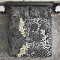 Gray Polynesian Tribal Frangipani Tropical Vibe Bedding Set