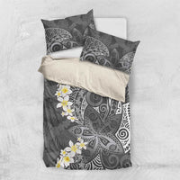 Gray Polynesian Tribal Frangipani Tropical Vibe Bedding Set