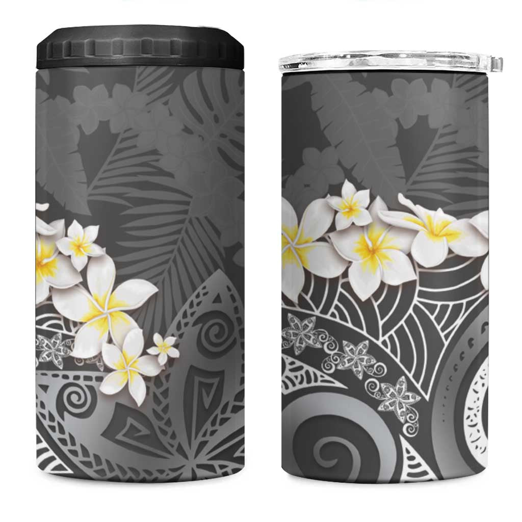 Gray Polynesian Tribal Frangipani Tropical Vibe 4 in 1 Can Cooler Tumbler LT14 One Size: 16 oz Gray - Polynesian Pride