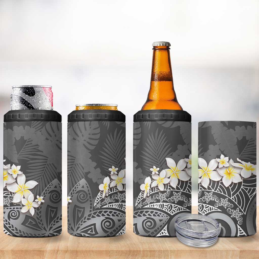 Gray Polynesian Tribal Frangipani Tropical Vibe 4 in 1 Can Cooler Tumbler LT14 - Polynesian Pride