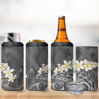 Gray Polynesian Tribal Frangipani Tropical Vibe 4 in 1 Can Cooler Tumbler LT14 - Polynesian Pride