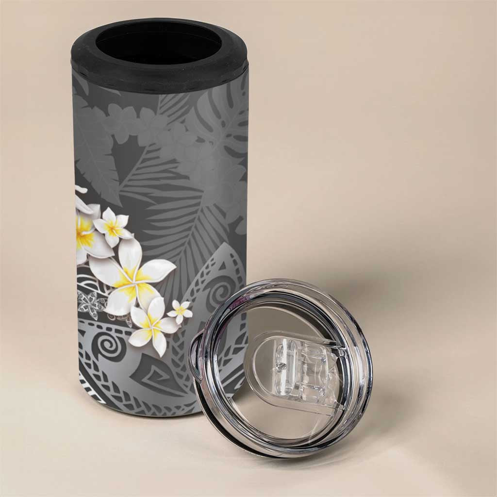 Gray Polynesian Tribal Frangipani Tropical Vibe 4 in 1 Can Cooler Tumbler LT14 - Polynesian Pride