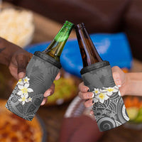 Gray Polynesian Tribal Frangipani Tropical Vibe 4 in 1 Can Cooler Tumbler LT14 - Polynesian Pride