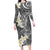 Gray Polynesian Tribal Frangipani Tropical Vibe Family Matching Long Sleeve Bodycon Dress and Hawaiian Shirt