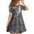 Gray Polynesian Tribal Frangipani Tropical Vibe Family Matching Off Shoulder Short Dress and Hawaiian Shirt