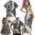 Gray Polynesian Tribal Frangipani Tropical Vibe Family Matching Short Sleeve Bodycon Dress and Hawaiian Shirt