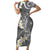 Gray Polynesian Tribal Frangipani Tropical Vibe Family Matching Short Sleeve Bodycon Dress and Hawaiian Shirt