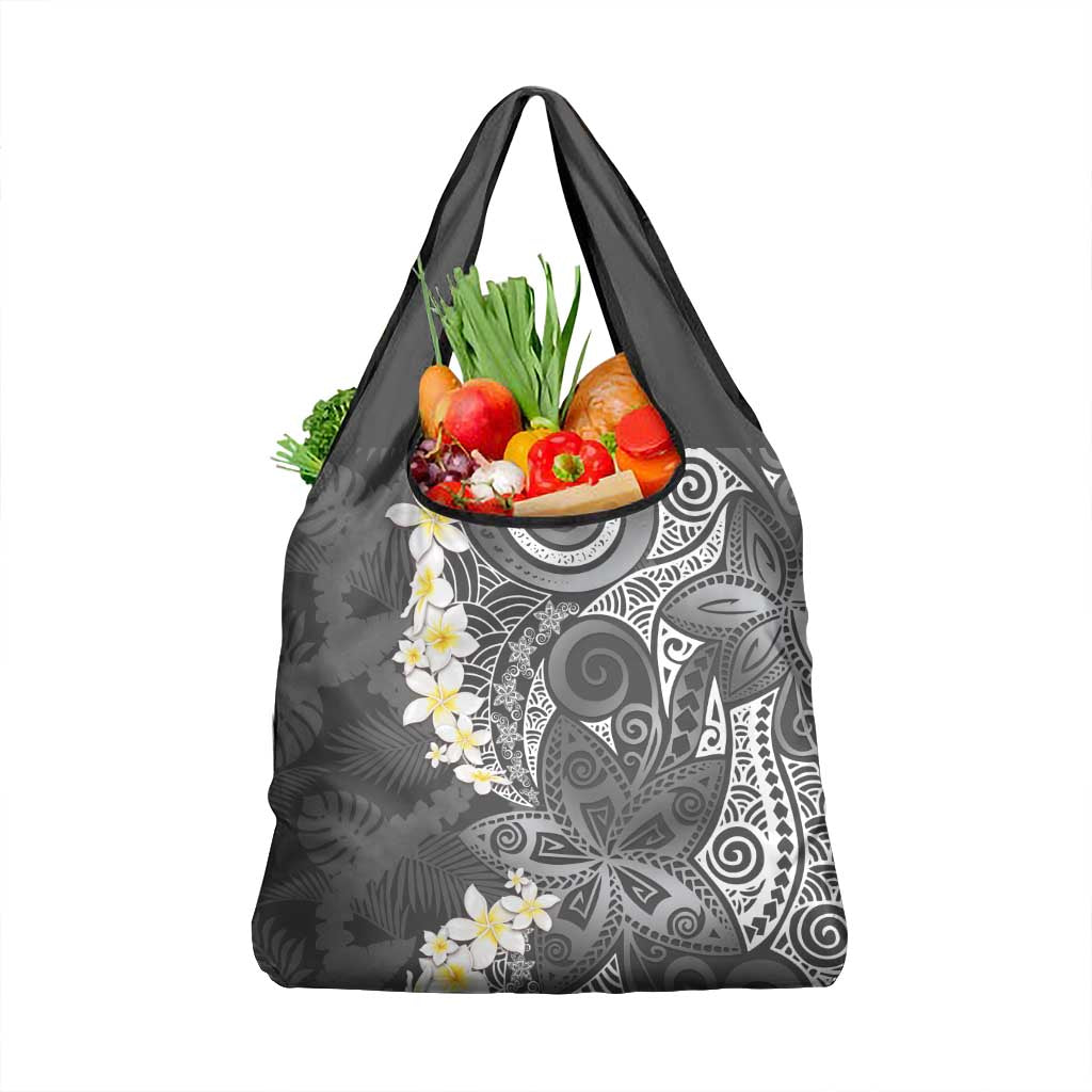 Gray Polynesian Tribal Frangipani Tropical Vibe Grocery Bag LT14 1-pack One Size Gray - Polynesian Pride