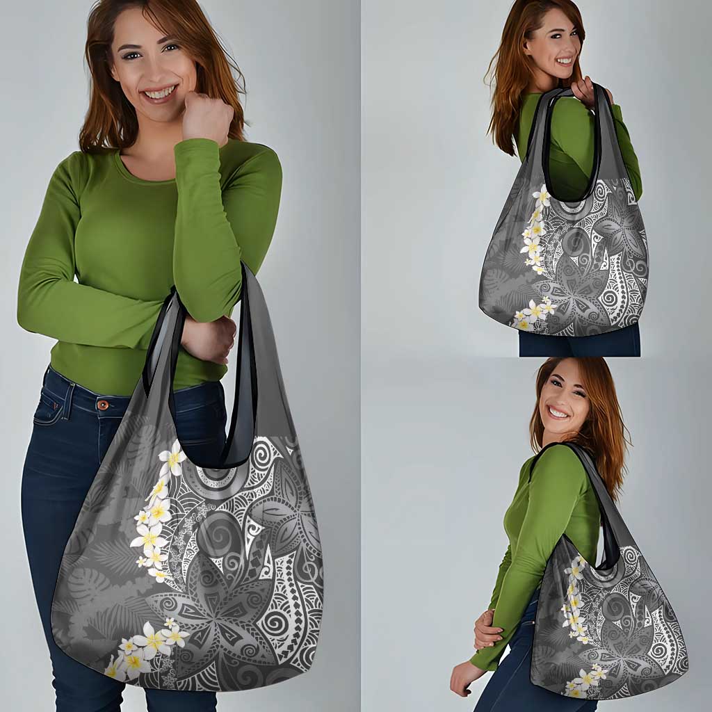 Gray Polynesian Tribal Frangipani Tropical Vibe Grocery Bag LT14 - Polynesian Pride