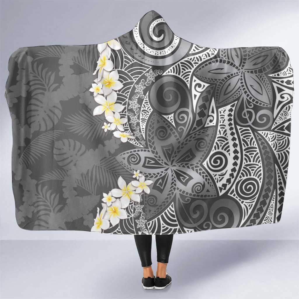 Gray Polynesian Tribal Frangipani Tropical Vibe Hooded Blanket LT14 One Size Gray - Polynesian Pride