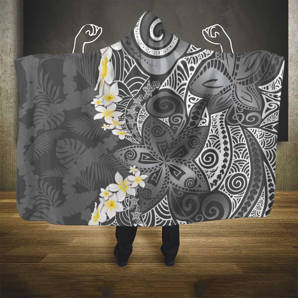 Gray Polynesian Tribal Frangipani Tropical Vibe Hooded Blanket LT14 - Polynesian Pride