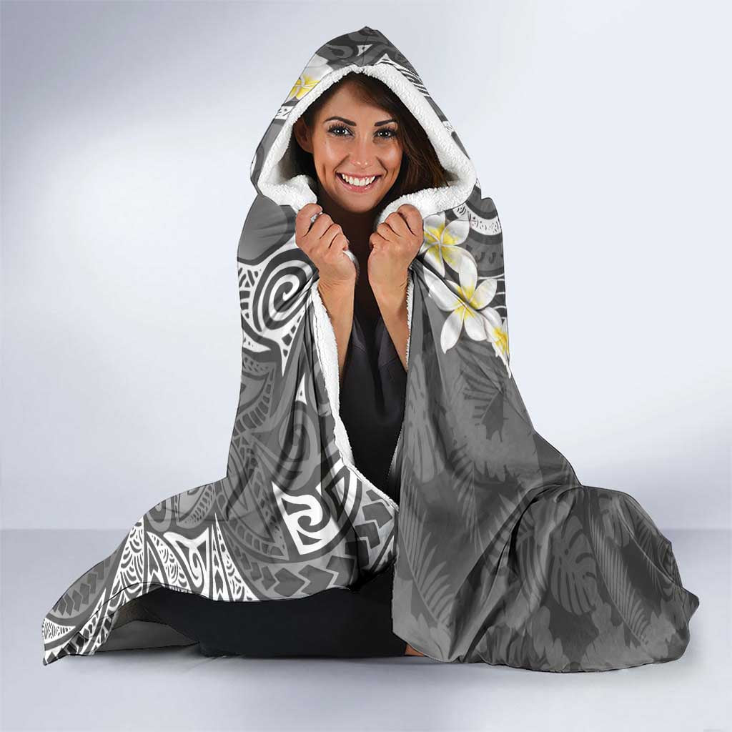 Gray Polynesian Tribal Frangipani Tropical Vibe Hooded Blanket LT14 - Polynesian Pride