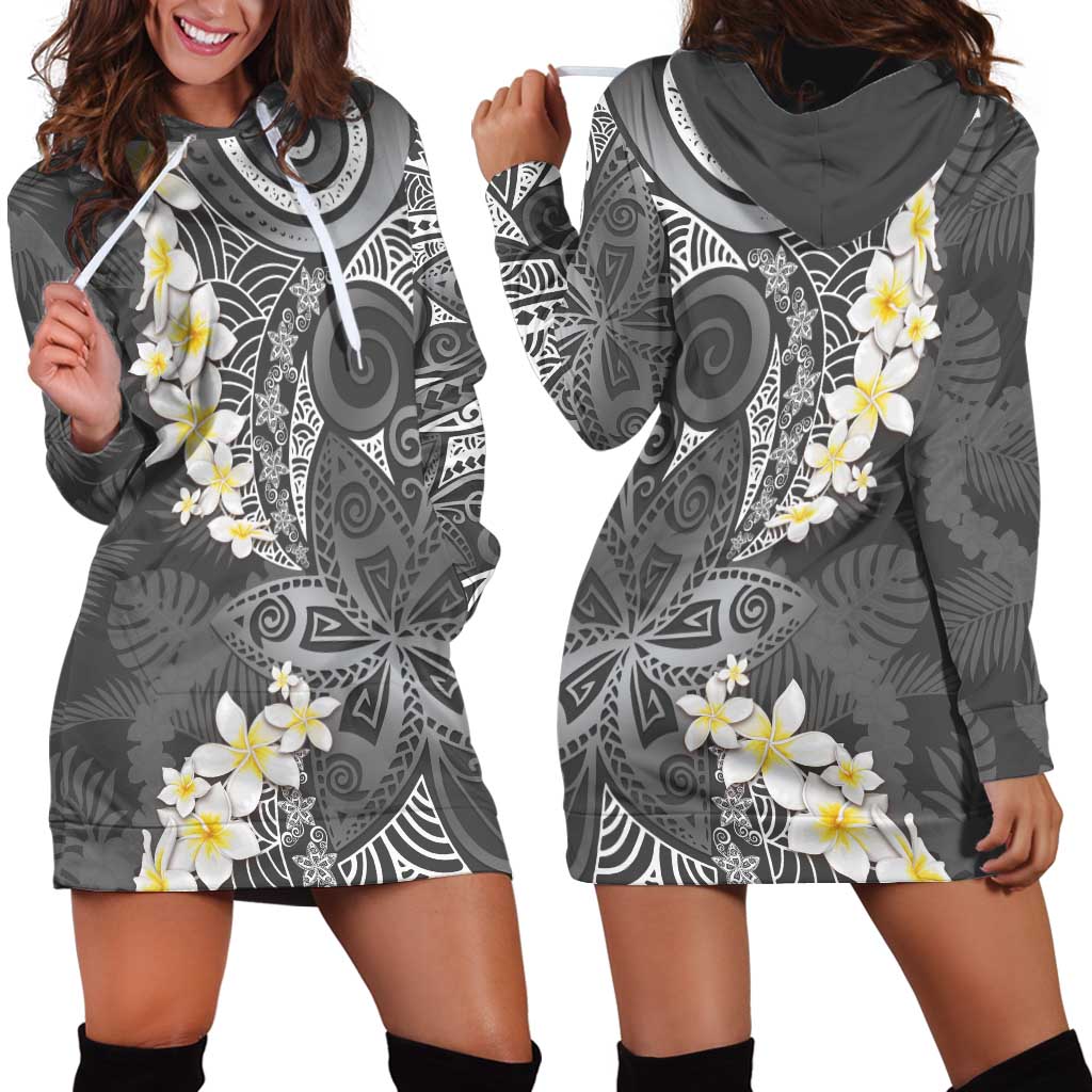 Gray Polynesian Tribal Frangipani Tropical Vibe Hoodie Dress LT14 - Polynesian Pride