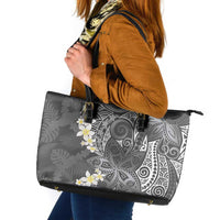 Gray Polynesian Tribal Frangipani Tropical Vibe Leather Tote Bag LT14 Gray - Polynesian Pride