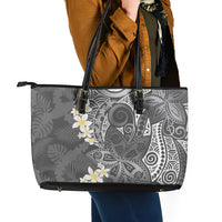 Gray Polynesian Tribal Frangipani Tropical Vibe Leather Tote Bag LT14 - Polynesian Pride