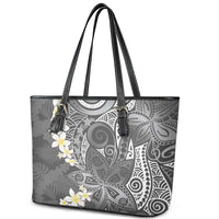Gray Polynesian Tribal Frangipani Tropical Vibe Leather Tote Bag LT14 - Polynesian Pride