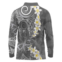 Gray Polynesian Tribal Frangipani Tropical Vibe Long Sleeve Polo Shirt