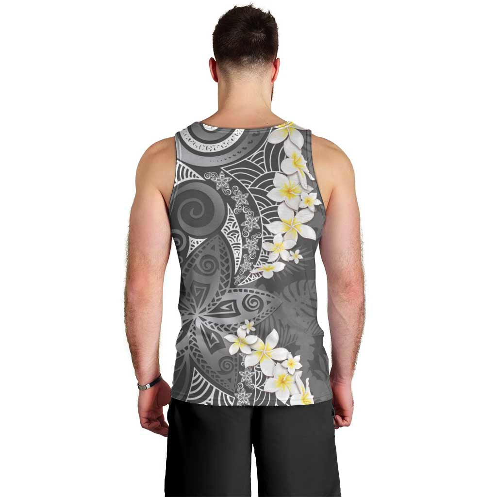 Gray Polynesian Tribal Frangipani Tropical Vibe Men Tank Top LT14 - Polynesian Pride