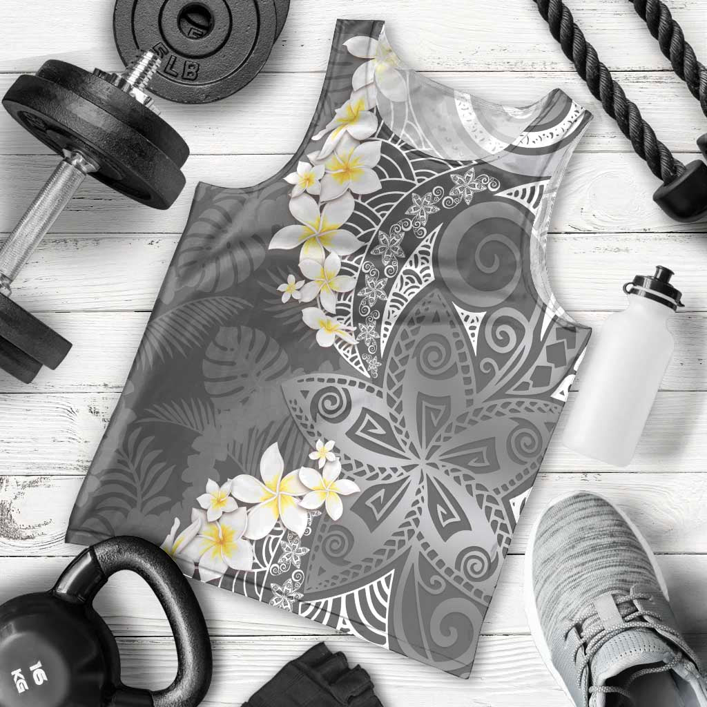 Gray Polynesian Tribal Frangipani Tropical Vibe Men Tank Top LT14 - Polynesian Pride