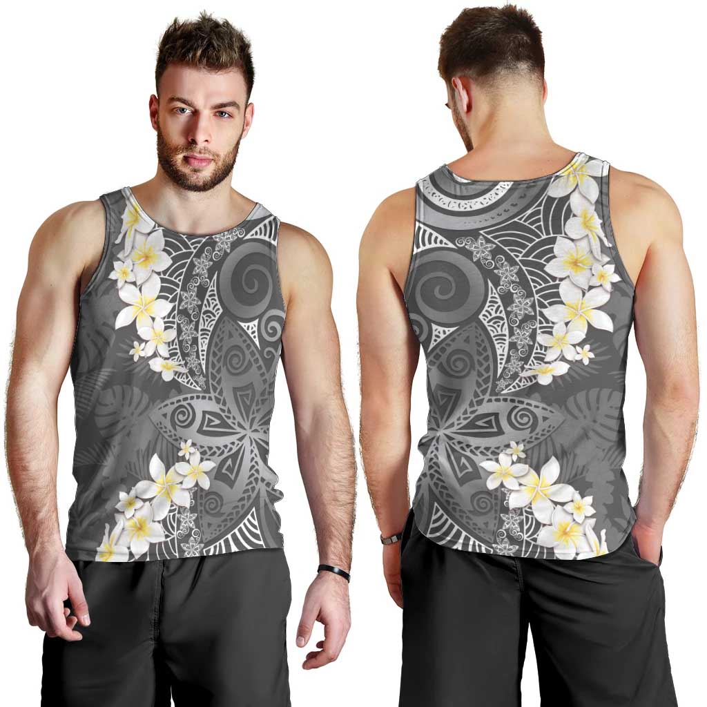 Gray Polynesian Tribal Frangipani Tropical Vibe Men Tank Top LT14 - Polynesian Pride