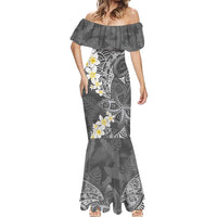 Gray Polynesian Tribal Frangipani Tropical Vibe Mermaid Dress