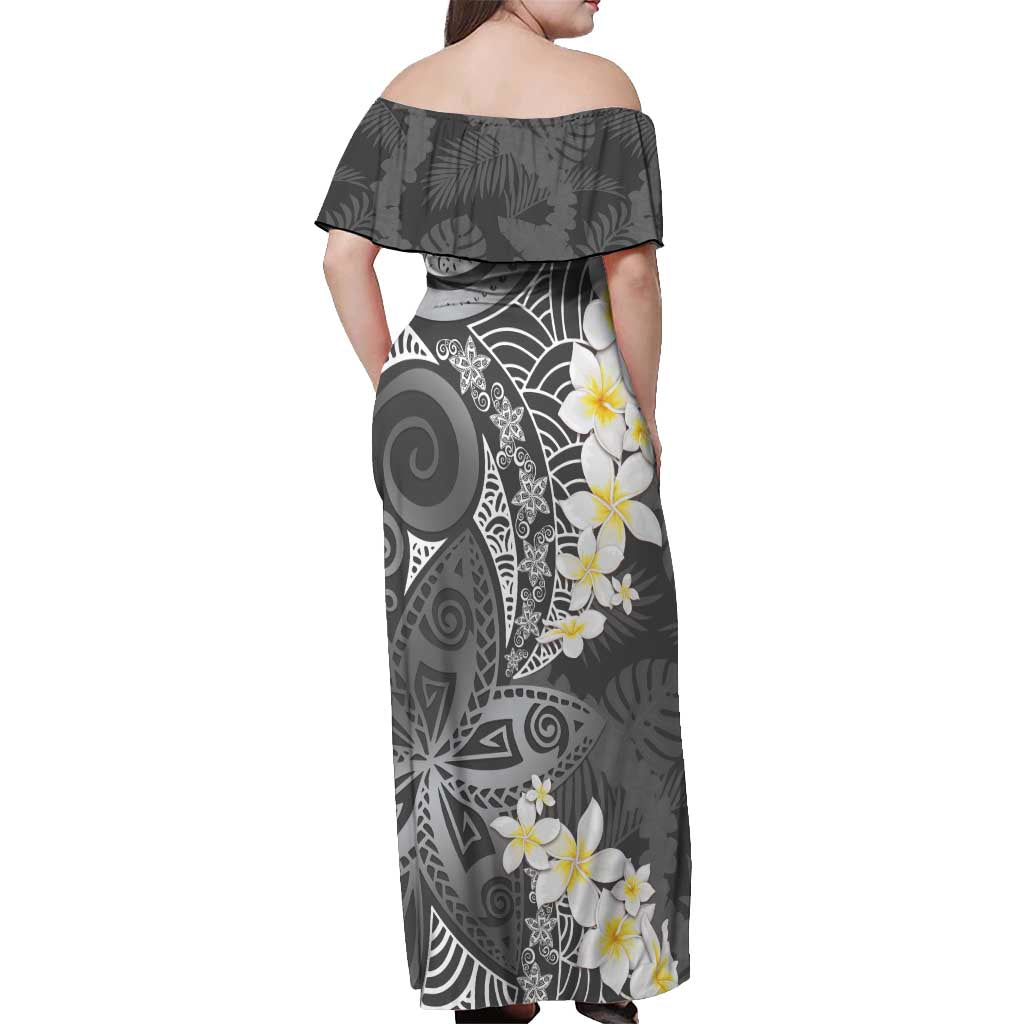 Gray Polynesian Tribal Frangipani Tropical Vibe Off Shoulder Maxi Dress LT14 - Polynesian Pride