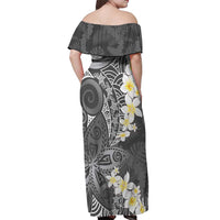 Gray Polynesian Tribal Frangipani Tropical Vibe Off Shoulder Maxi Dress LT14 - Polynesian Pride