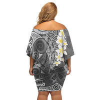 Gray Polynesian Tribal Frangipani Tropical Vibe Off Shoulder Short Dress LT14 - Polynesian Pride